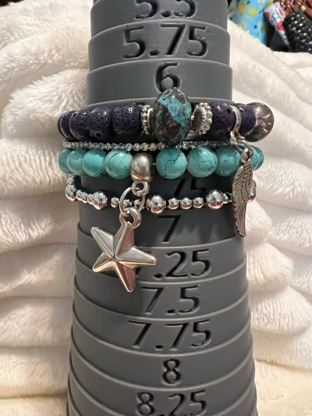 Stackable Turquoise & Navy Beaded 4 Piece Bracelet Set with Silver Star Accent - Picture 3 of 6